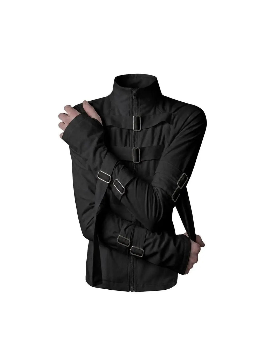 Women's Stand-Collar Zip Jacket with Buckle Detail