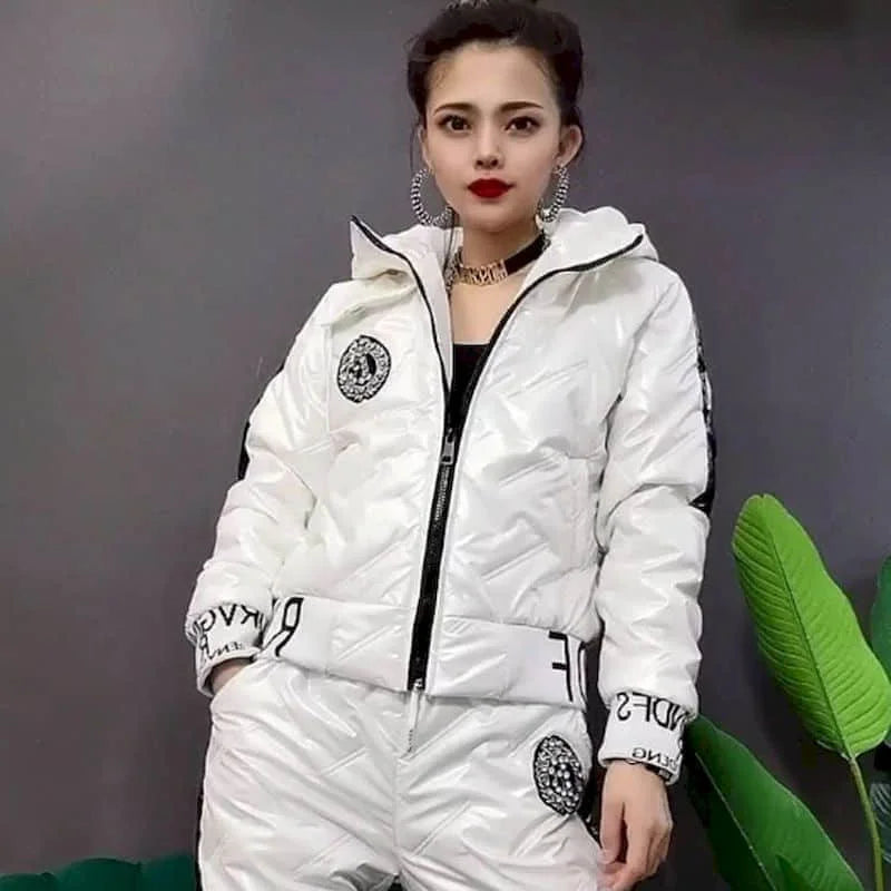 Women's Hooded Winter Jacket & Padded Trousers Set