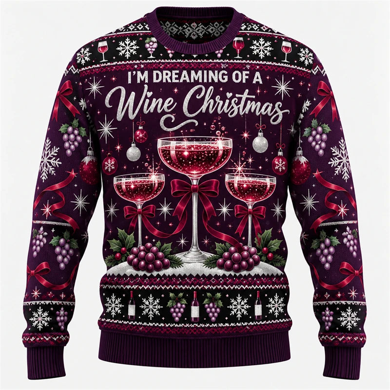 Wine Makes Christmas Merrier Printed Crewneck Sweatshirt