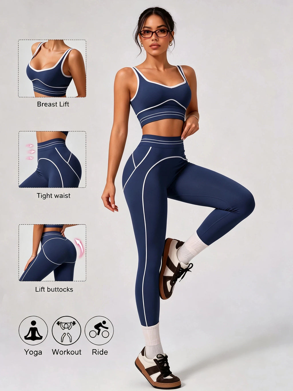 Women's Contrast-Trim Crop Tank & High-Rise Leggings Set