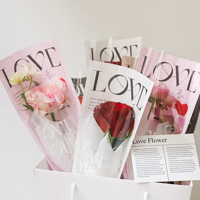 LOVE Transparent Flower Packaging Bags – 20 Pack