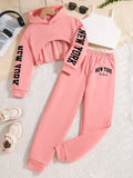 Girls' 3-Piece Letter-Print Hoodie, Vest & Pants Set