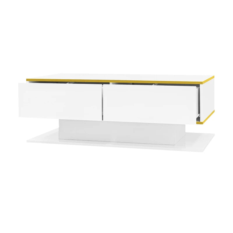 White & Gold LED Coffee Table with 3 Drawers