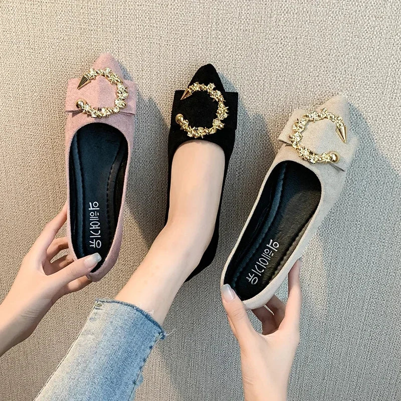 Women's Pointed-Toe Slip-On Loafers with Metal Detail