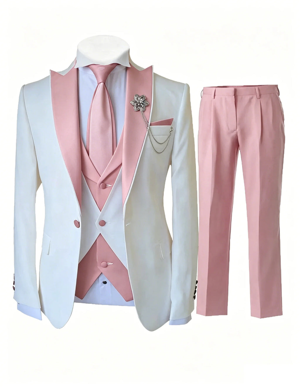 Men's Slim-Fit 3-Piece Wedding Suit Set | Model Pink