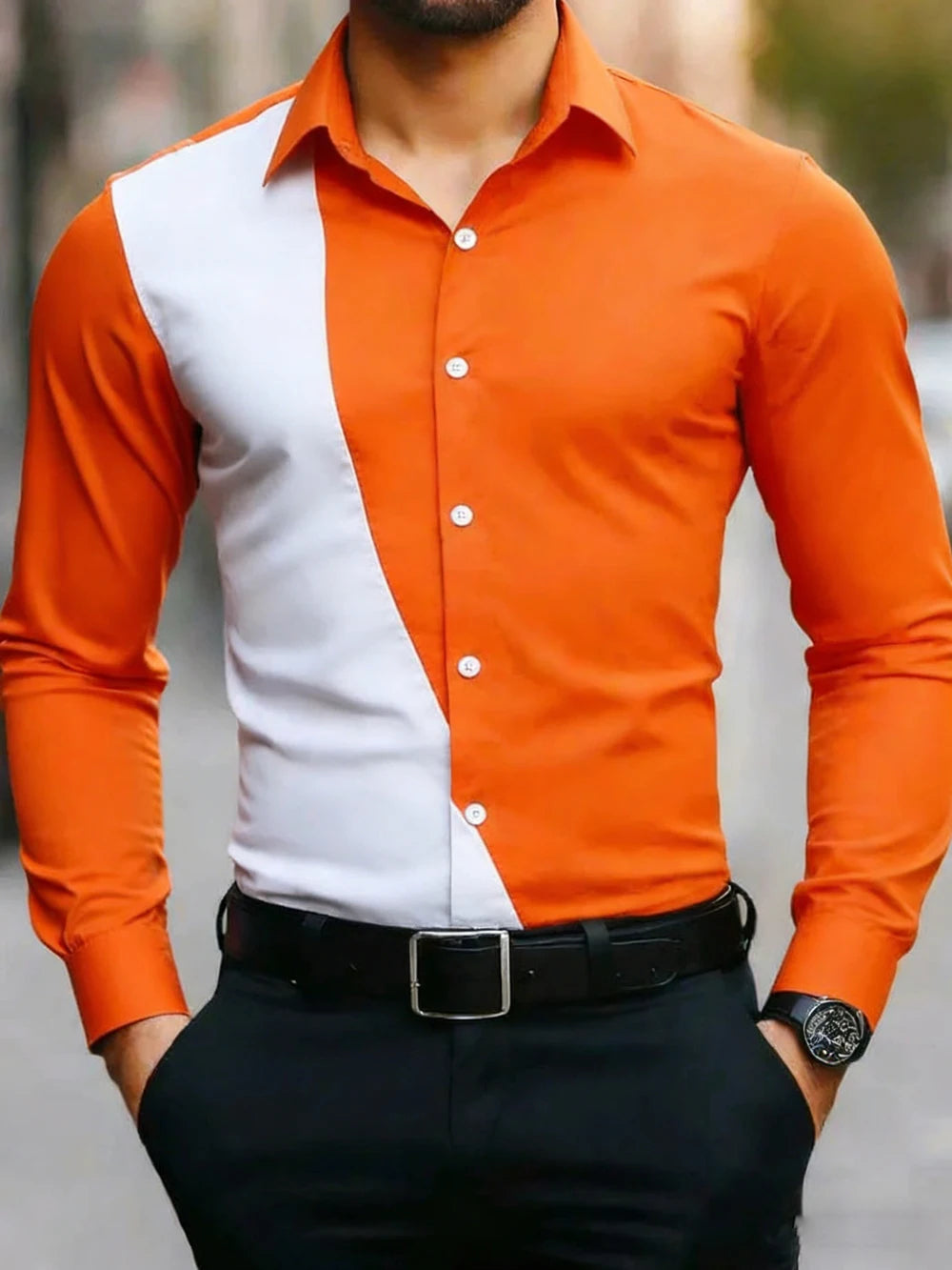 Men's Geometric Print Long-Sleeve Button-Up Shirt