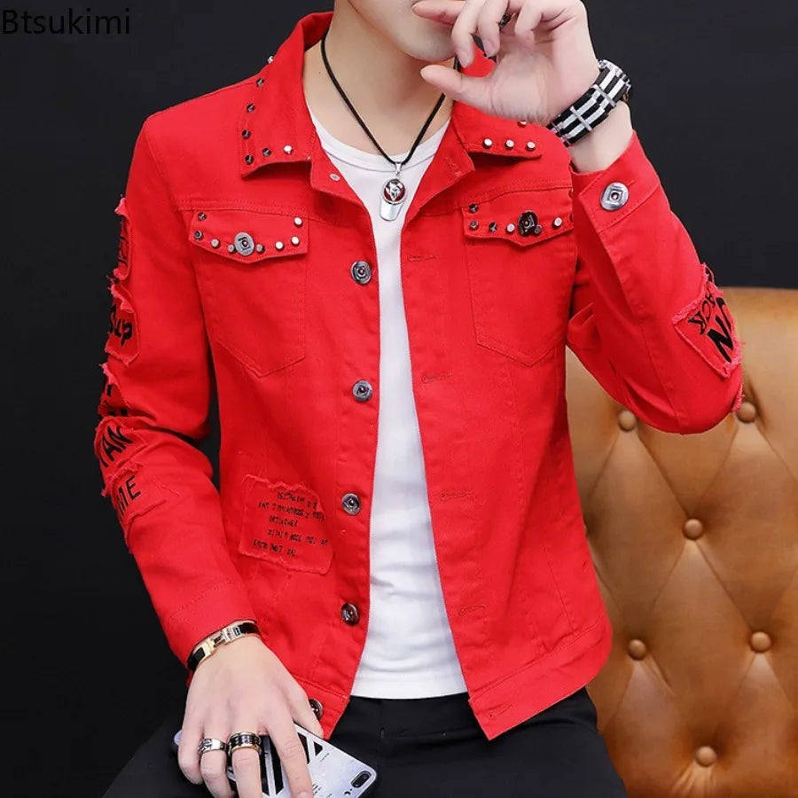 Men’s Rivet-Detail Distressed Slim-Fit Jacket