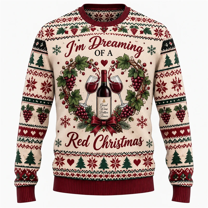 Wine Makes Christmas Merrier Printed Crewneck Sweatshirt