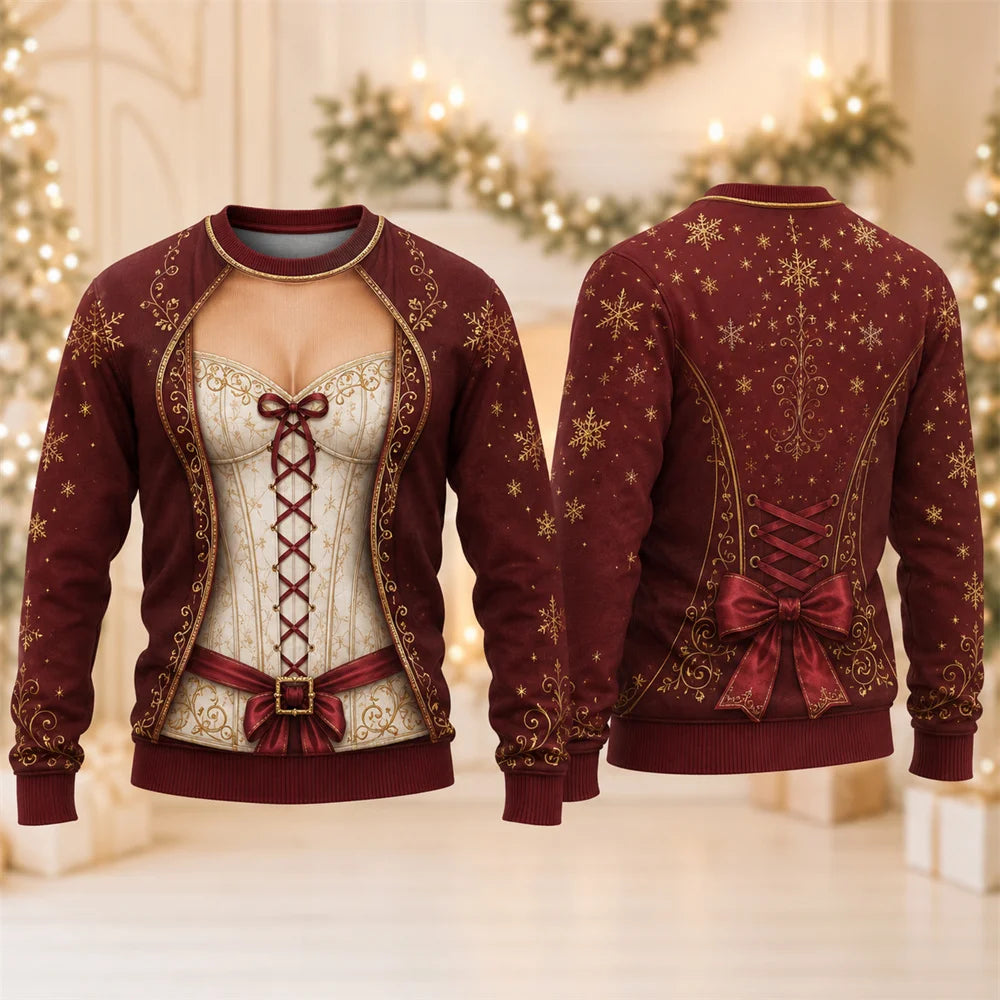 Santa Corset Illusion Print Christmas Crewneck Sweatshirt