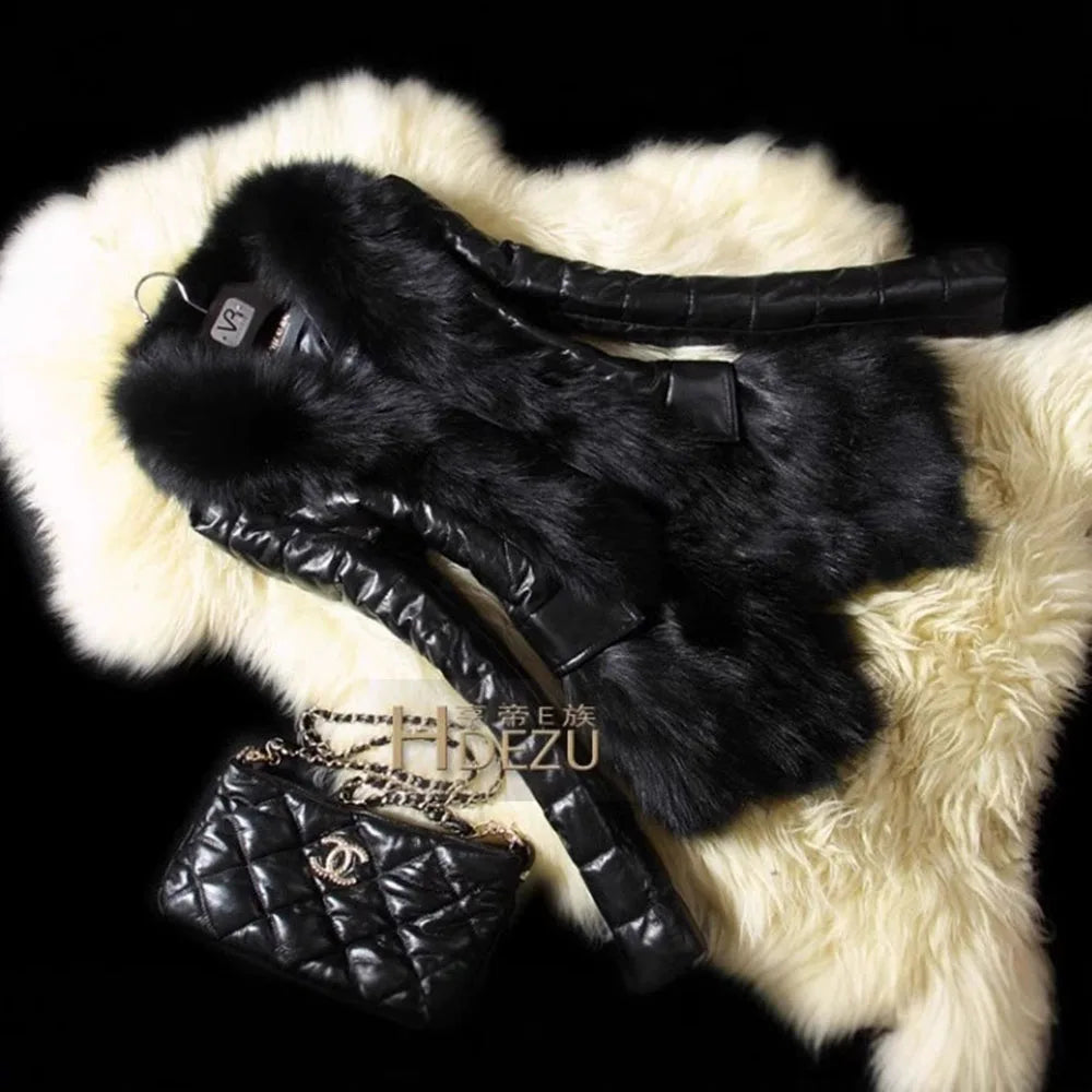 Women's Faux Leather & Faux Fur Patchwork Jacket | Model Pink