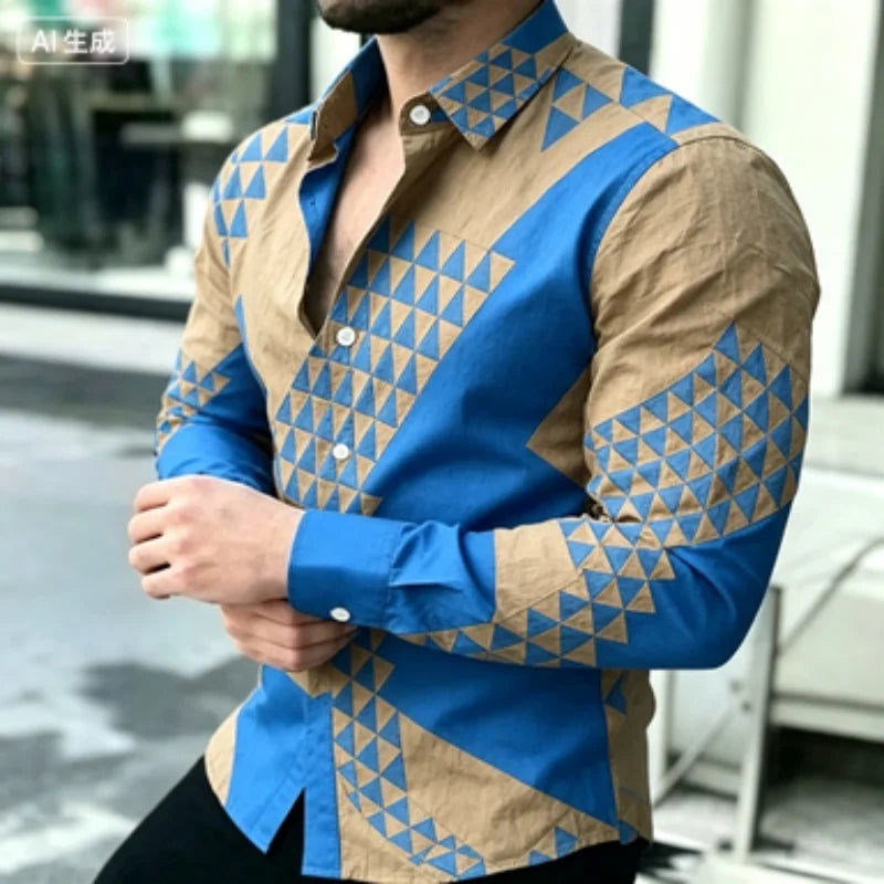 Men's Slim-Fit Geometric Print Long-Sleeve Shirt