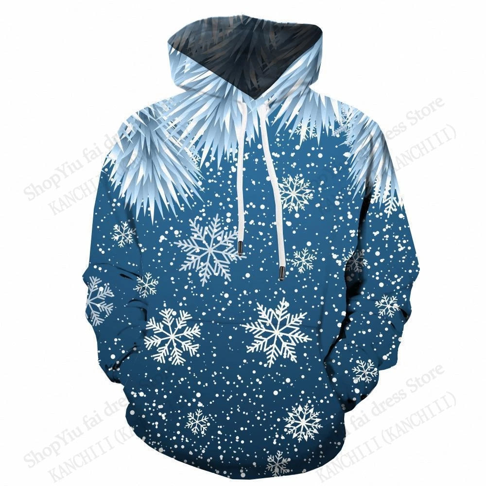 Christmas Reindeer & Snowflake Print Pullover Hoodie