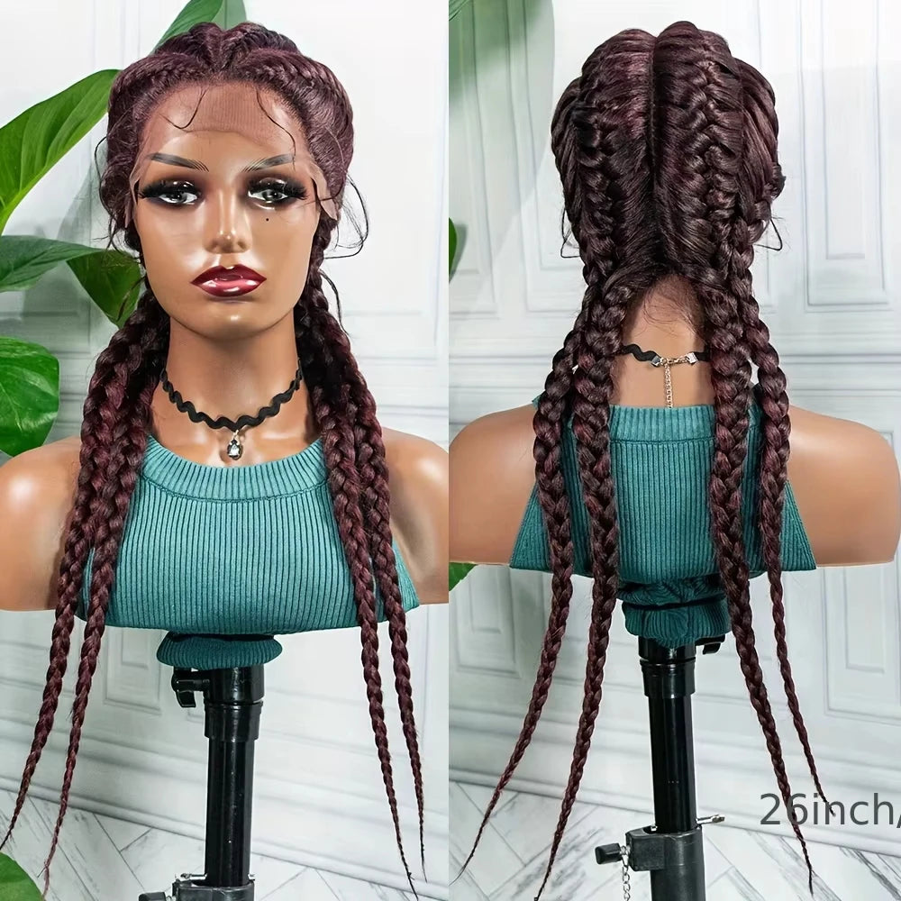 Dark Burgundy 4-Braid Lace-Front Wig with Baby Hair | Model Pink