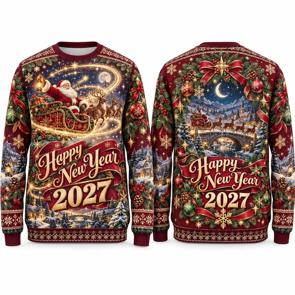 Santa & Sleigh Christmas Print Crewneck Sweatshirt