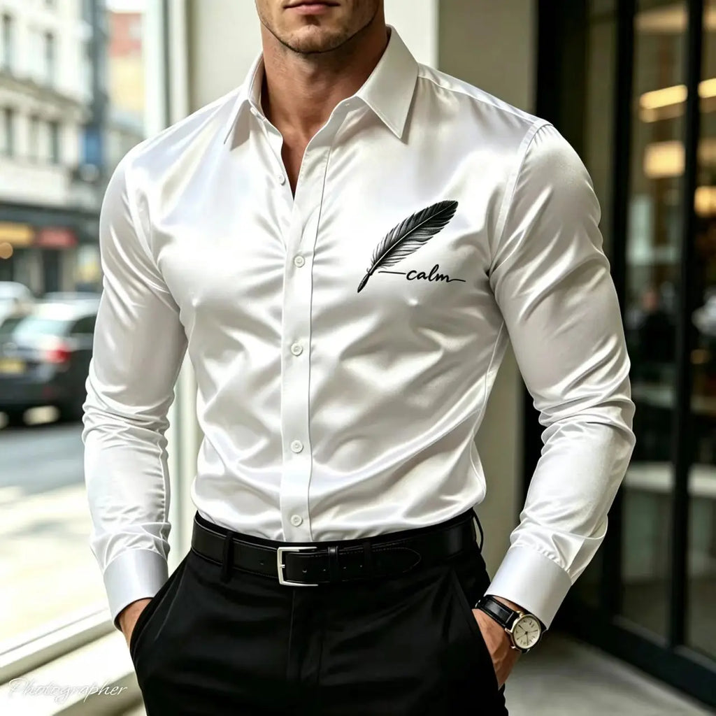 Men’s Slim-Fit Printed Long-Sleeve Dress Shirt