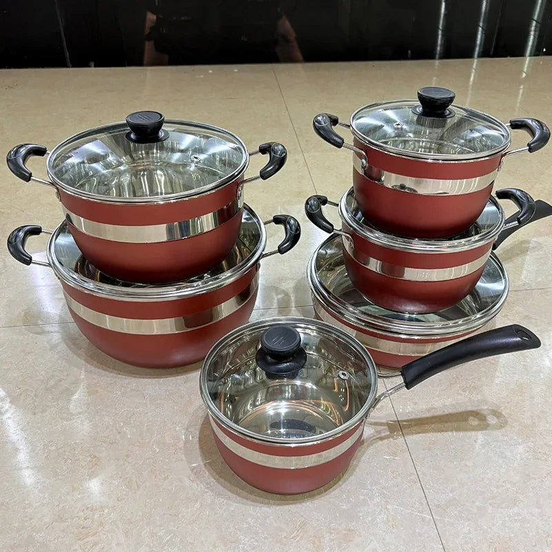12-Piece Stainless Steel Cookware Set – Red