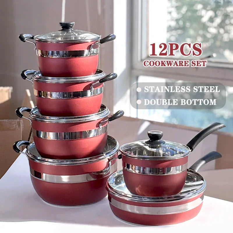 12-Piece Stainless Steel Cookware Set – Red