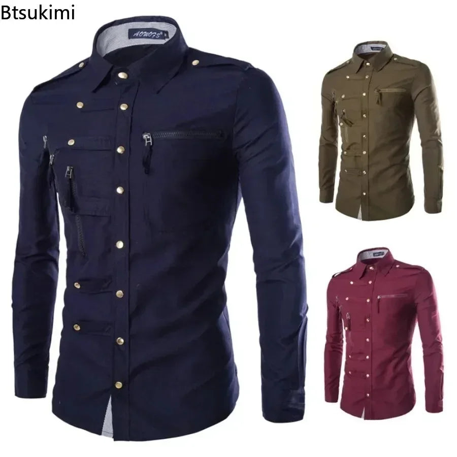 Men’s Gothic Zipper-Detail Long-Sleeve Shirt