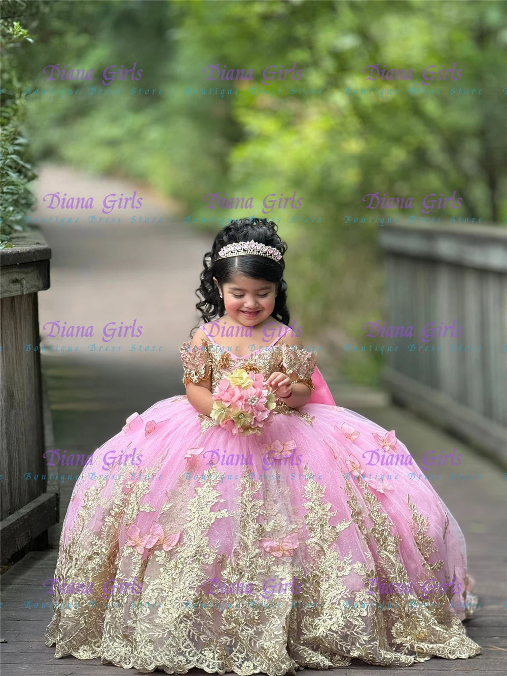 Pink Tulle Flower Girl Dress with Appliqué