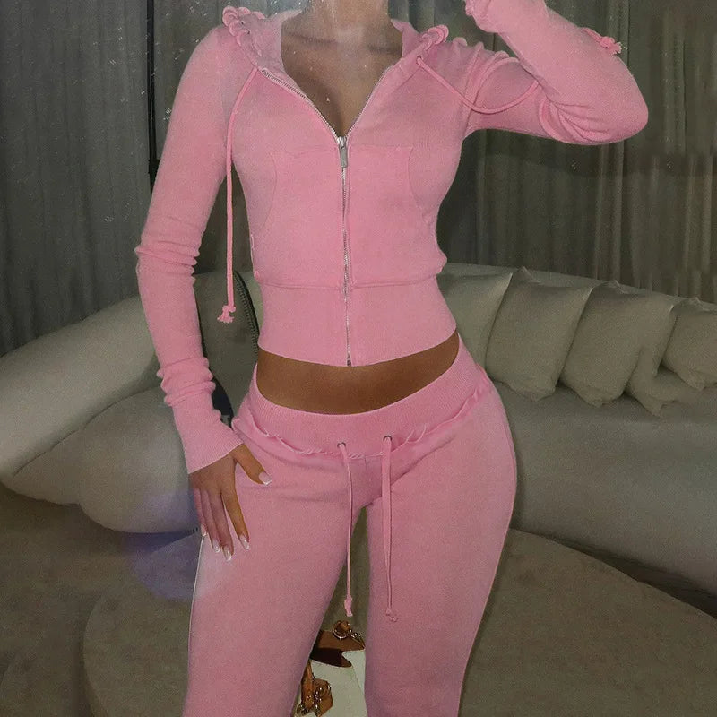 Women's Zip-Up Hoodie & Drawstring Pants Set