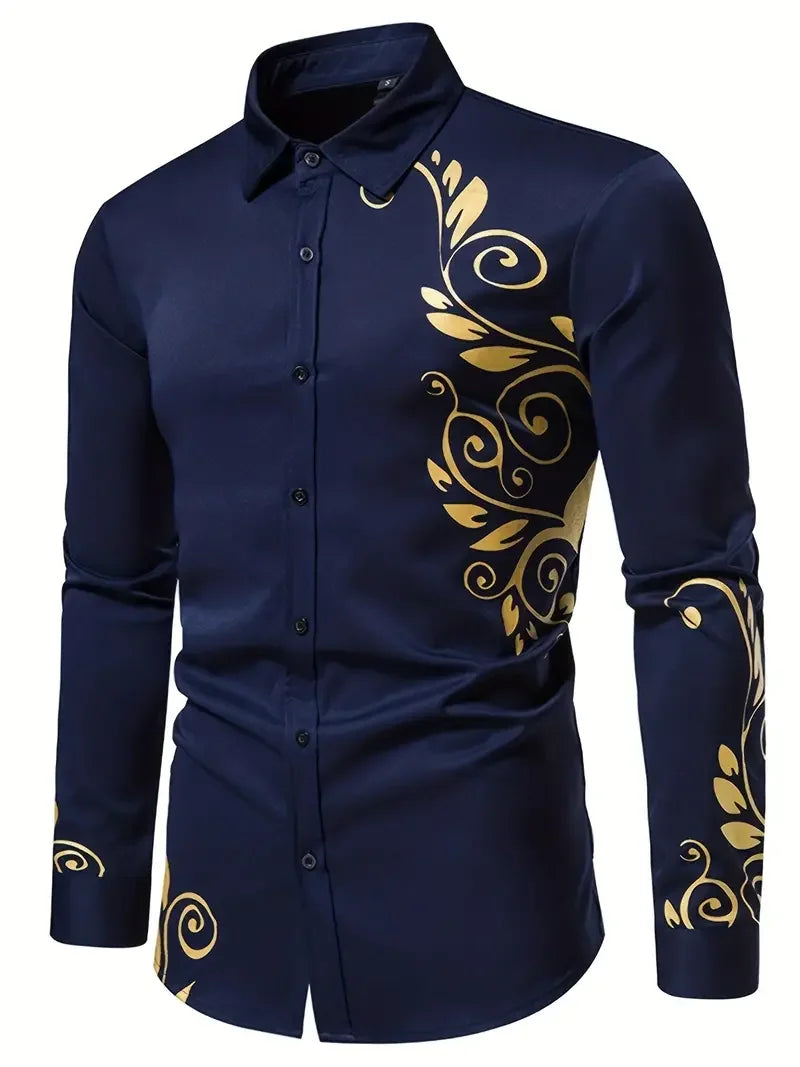 Men’s Floral Print Long-Sleeve Button-Front Shirt