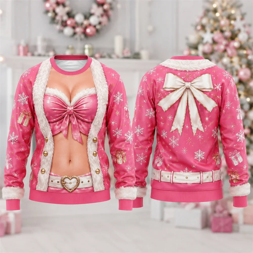 Santa Corset Illusion Print Christmas Crewneck Sweatshirt