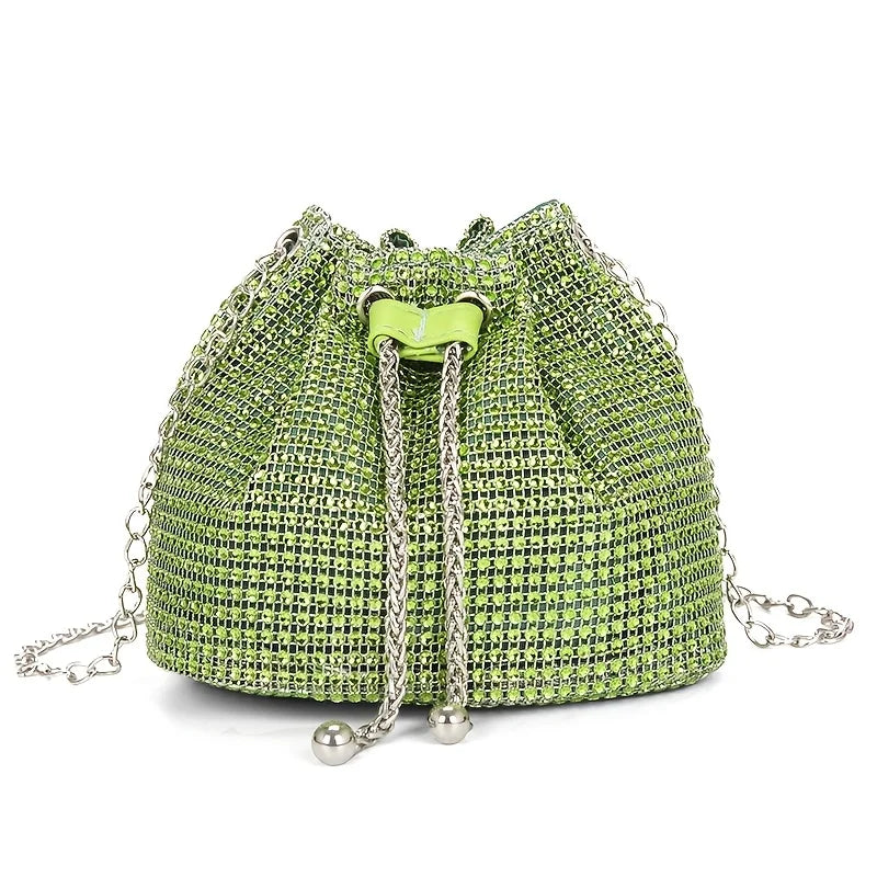 Rhinestone Drawstring Bucket Crossbody Bag
