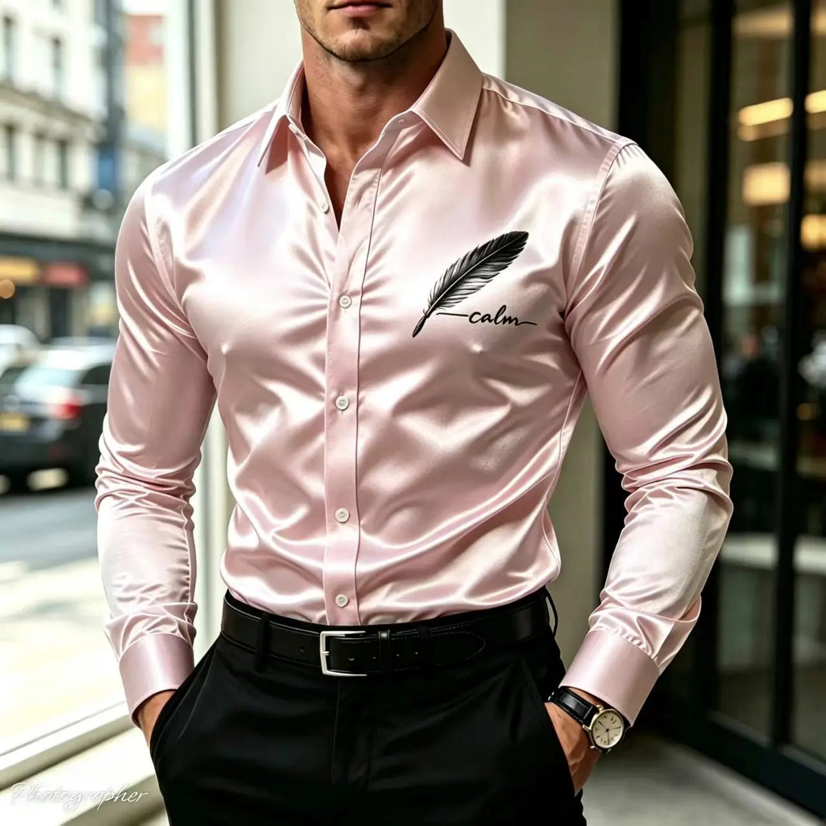 Men’s Slim-Fit Printed Long-Sleeve Dress Shirt