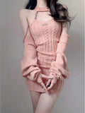 Women's Pink Knit Crop Top & Mini Dress Set