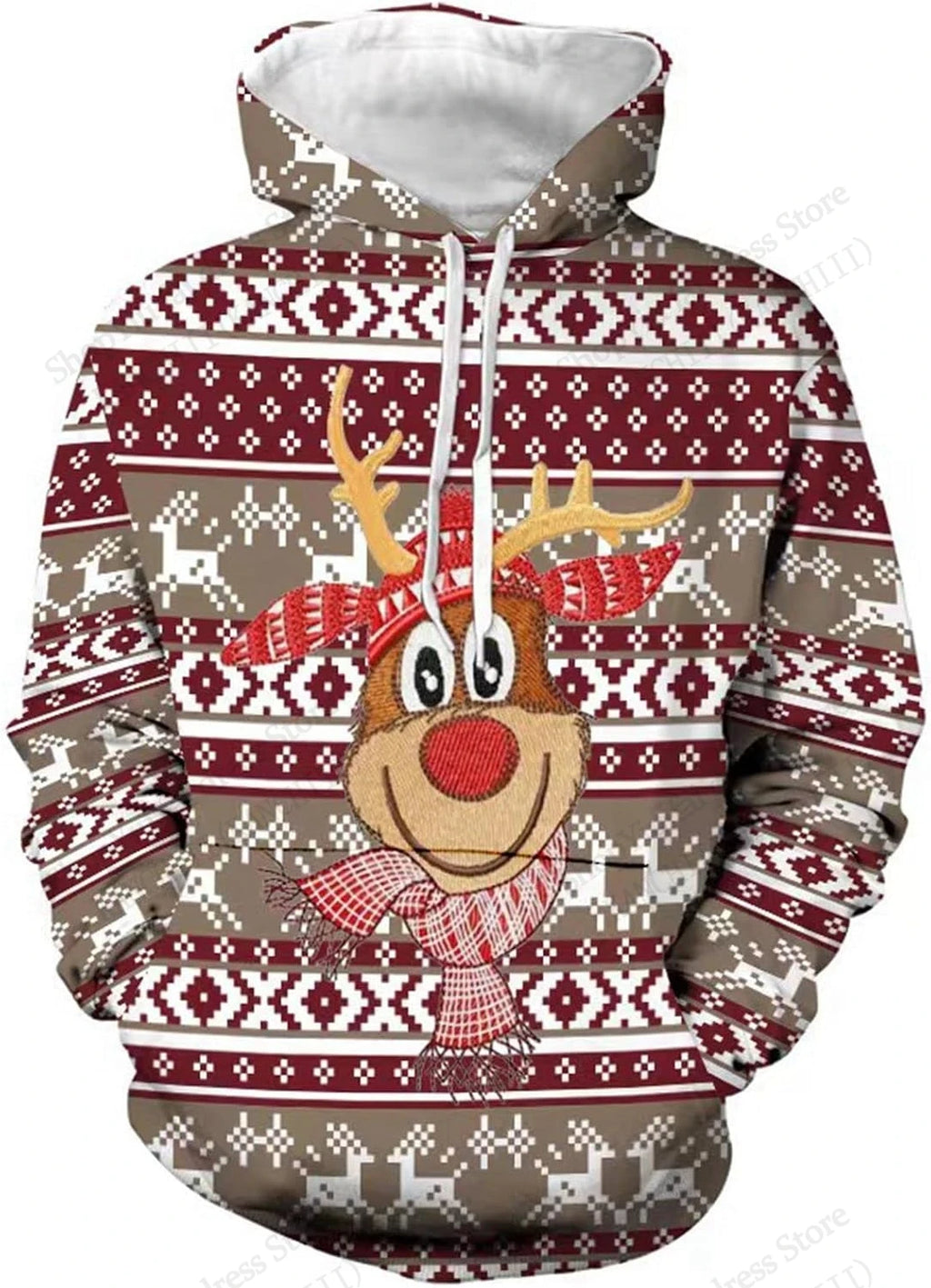 Christmas Reindeer & Snowflake Print Pullover Hoodie