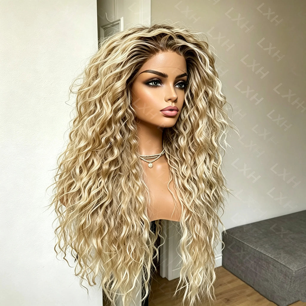 Glueless Ombre Blonde Curly Lace-Front Wig, 26 in, 180% Density | Model Pink