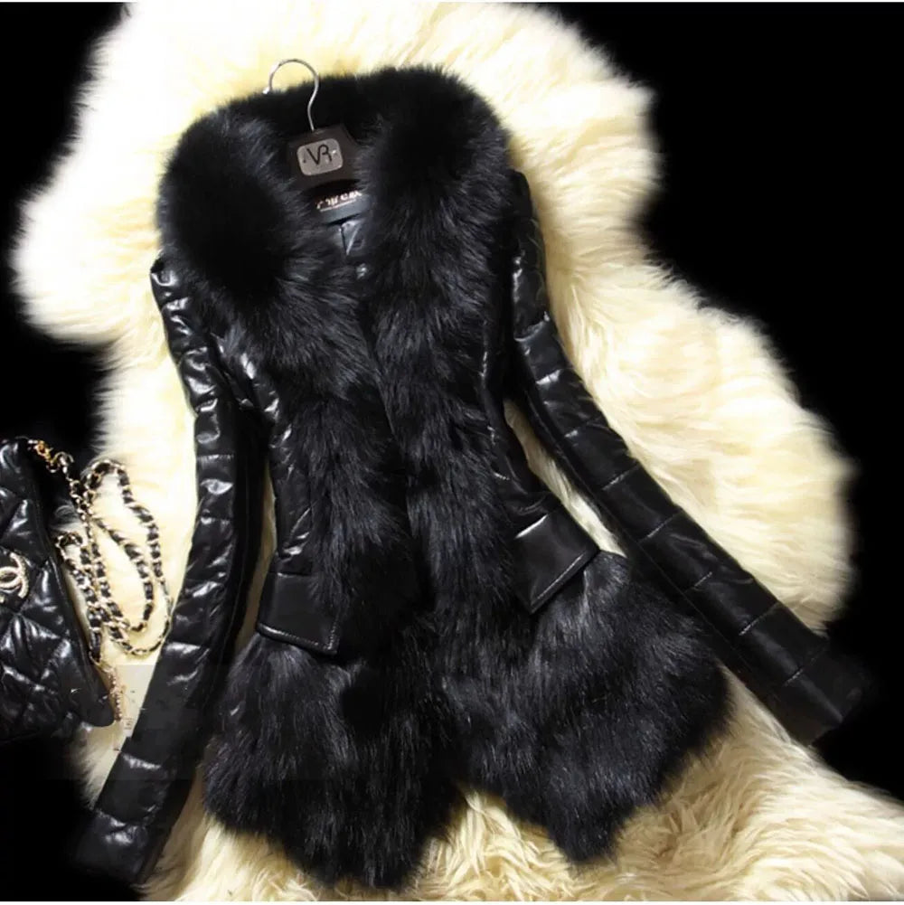 Women's Faux Leather & Faux Fur Patchwork Jacket | Model Pink