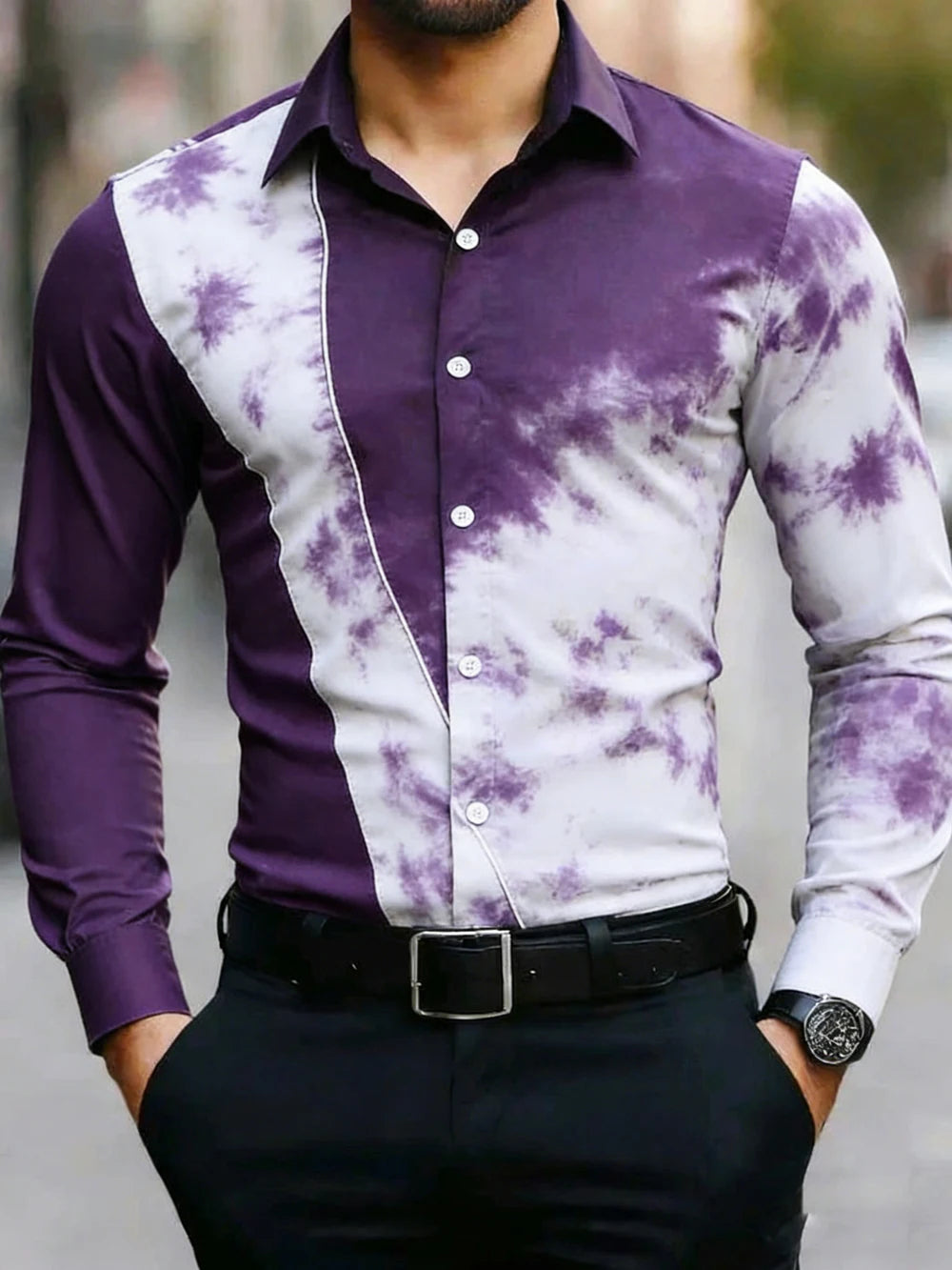 Men's Geometric Print Long-Sleeve Button-Up Shirt