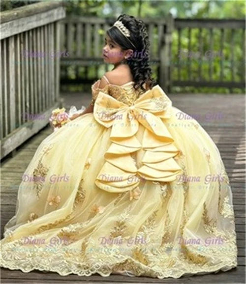 Pink Tulle Flower Girl Dress with Appliqué