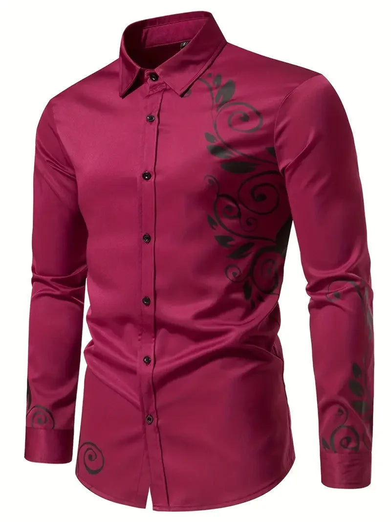 Men’s Floral Print Long-Sleeve Button-Front Shirt