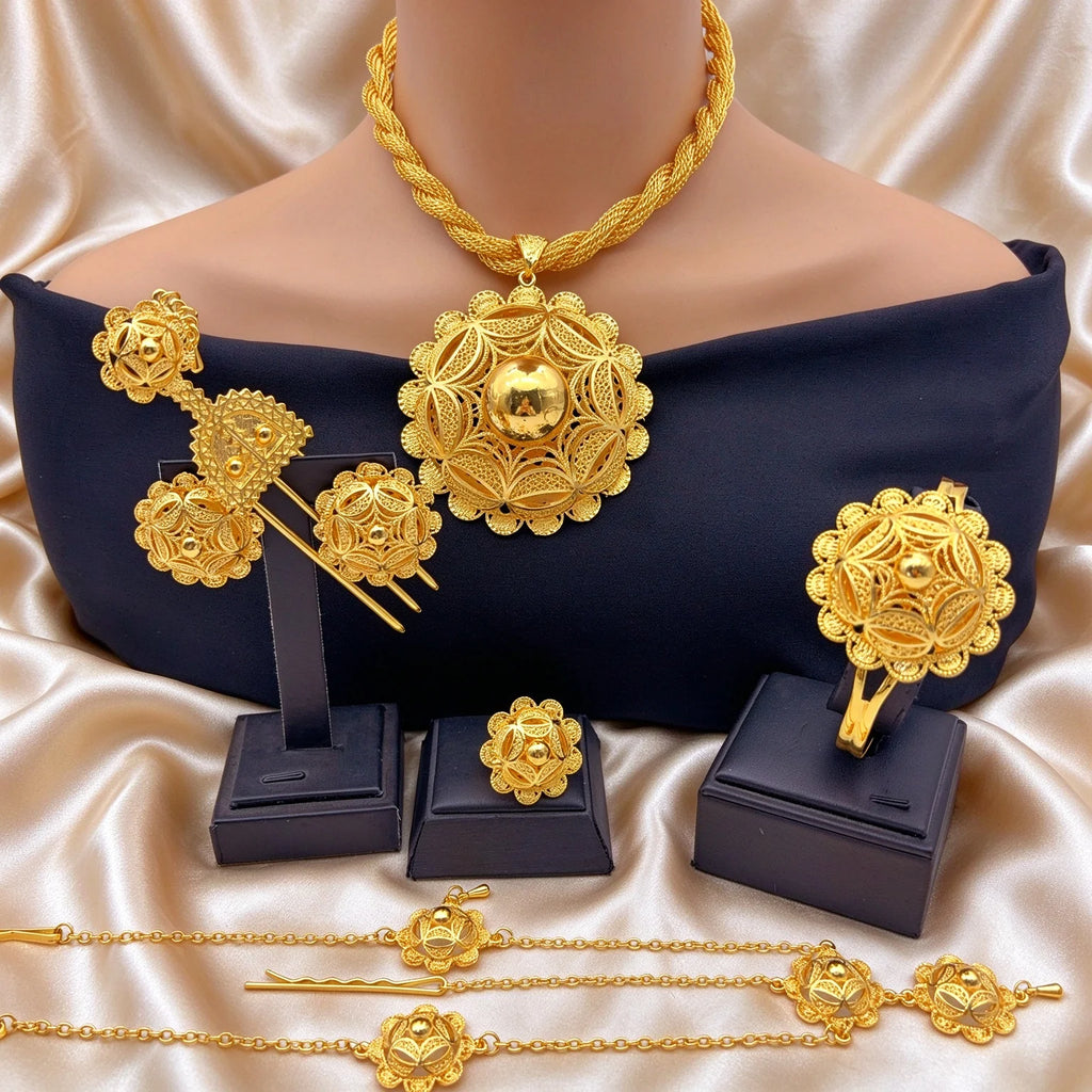 Gold-Tone Floral Wedding Jewelry Set, 6 Pieces