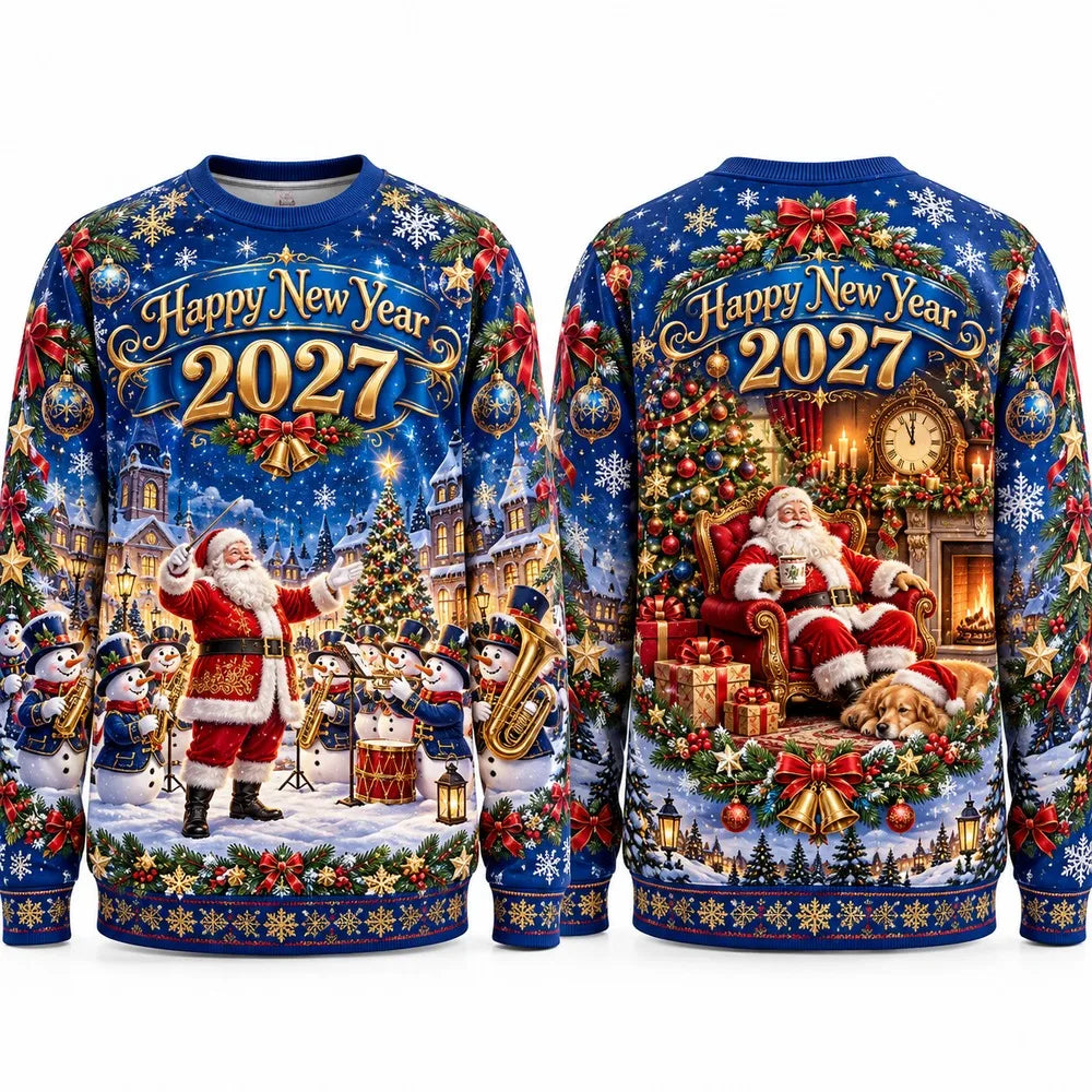 Santa & Sleigh Christmas Print Crewneck Sweatshirt