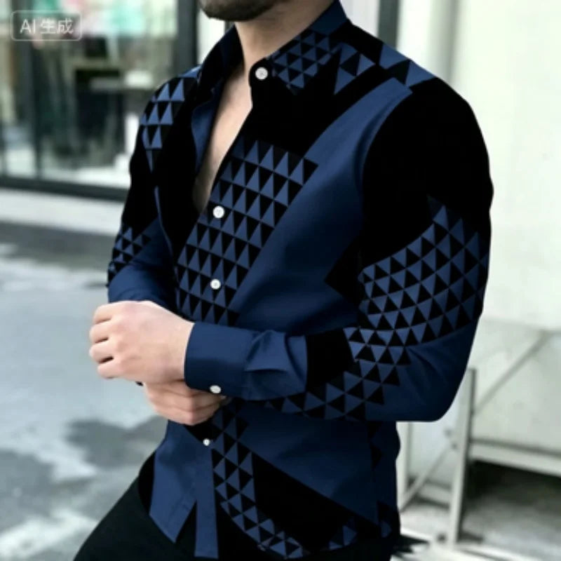 Men's Slim-Fit Geometric Print Long-Sleeve Shirt