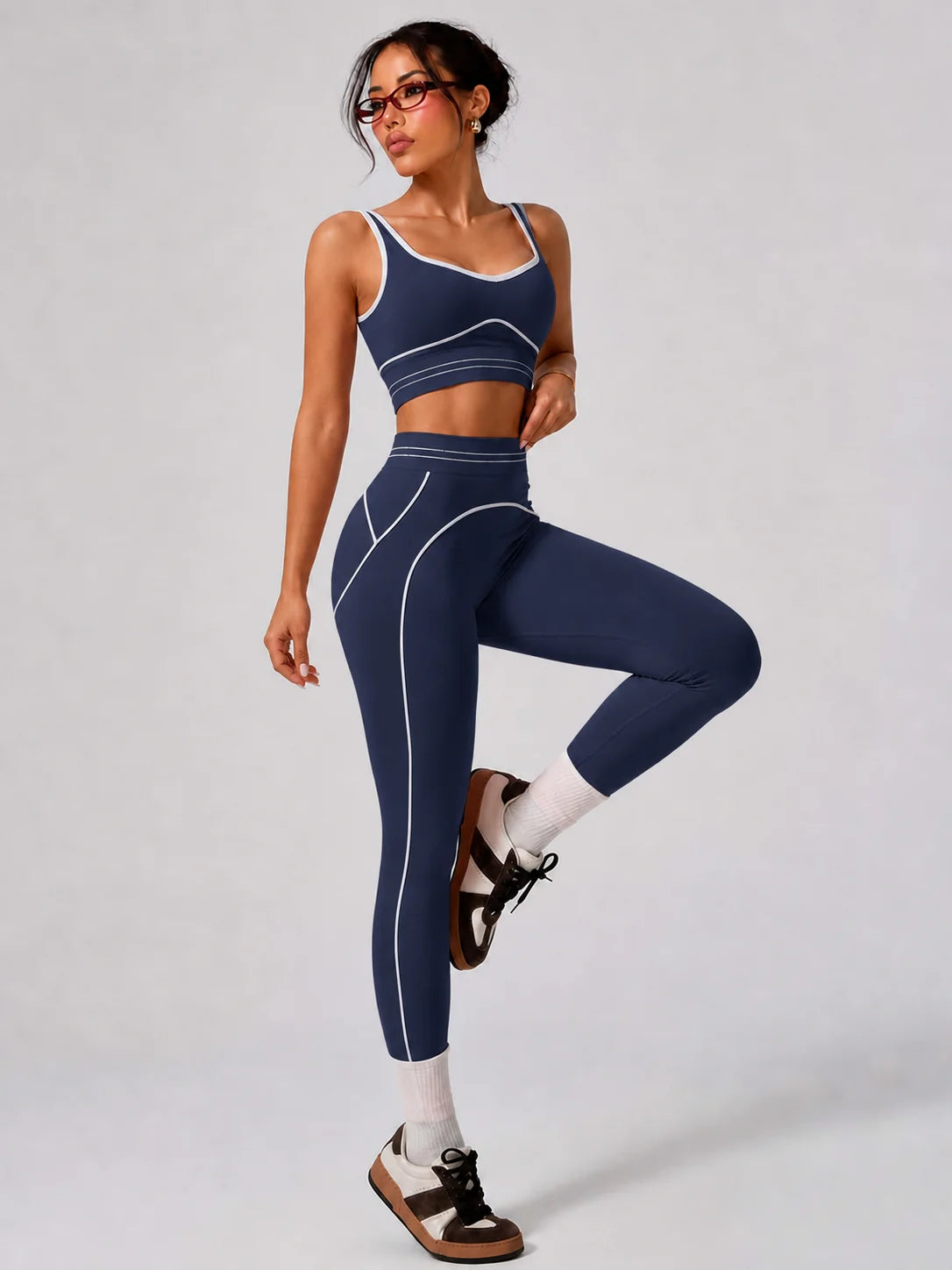 Women's Contrast-Trim Crop Tank & High-Rise Leggings Set