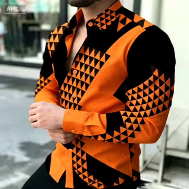 Men's Slim-Fit Geometric Print Long-Sleeve Shirt