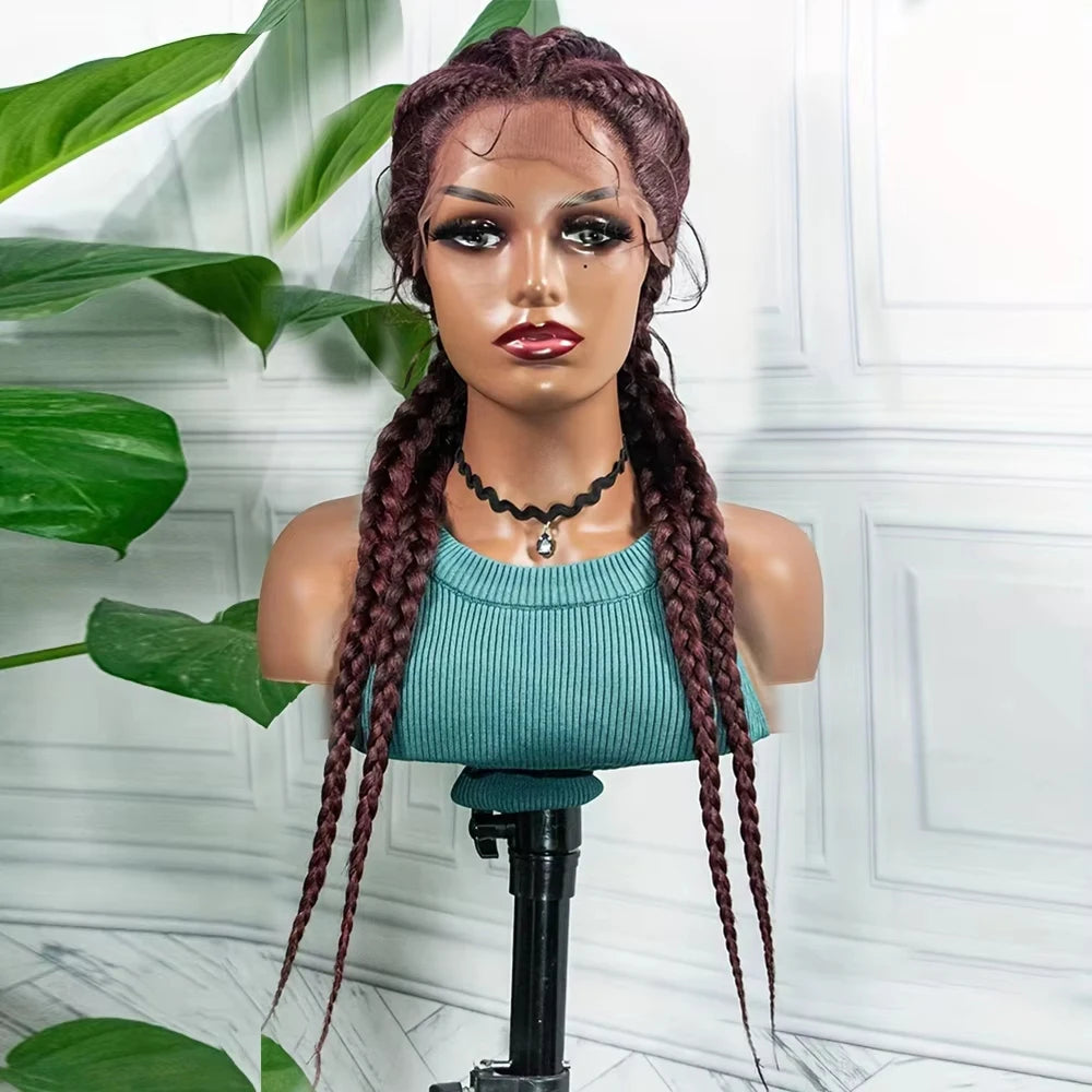 Dark Burgundy 4-Braid Lace-Front Wig with Baby Hair | Model Pink