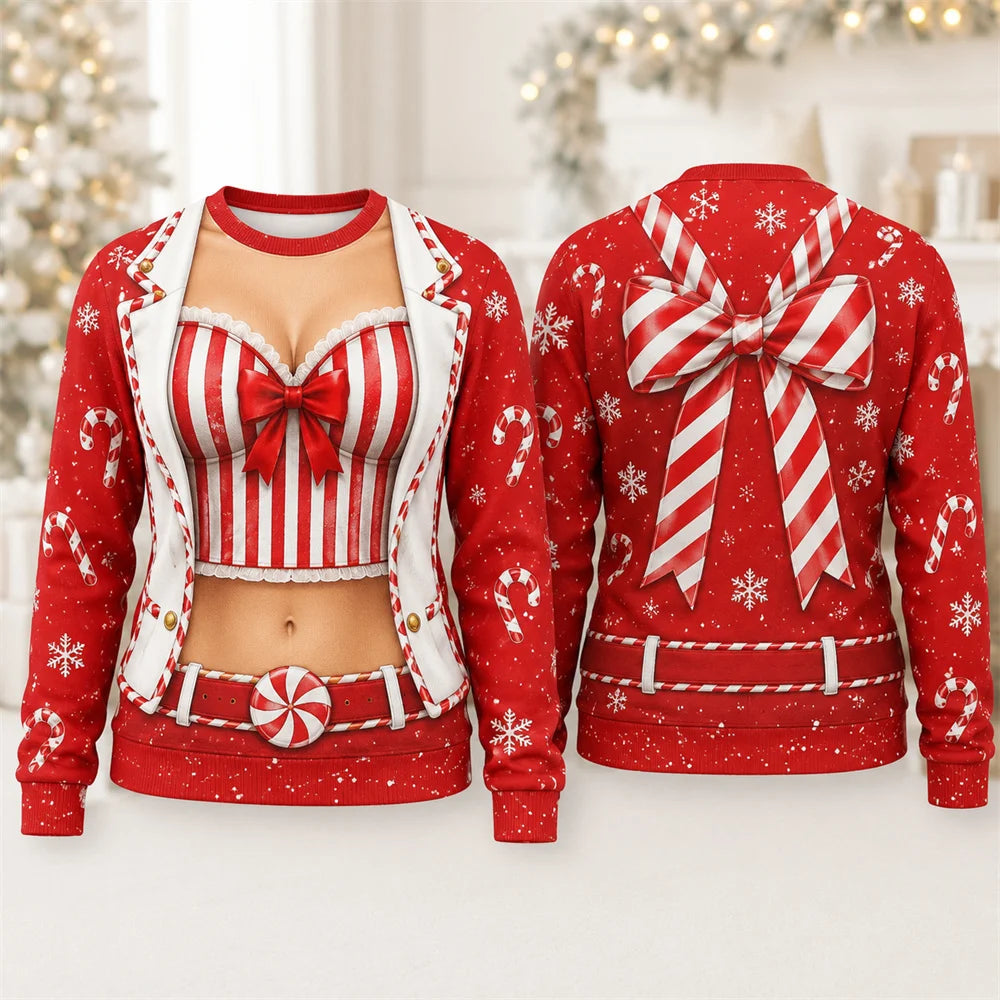 Santa Corset Illusion Print Christmas Crewneck Sweatshirt
