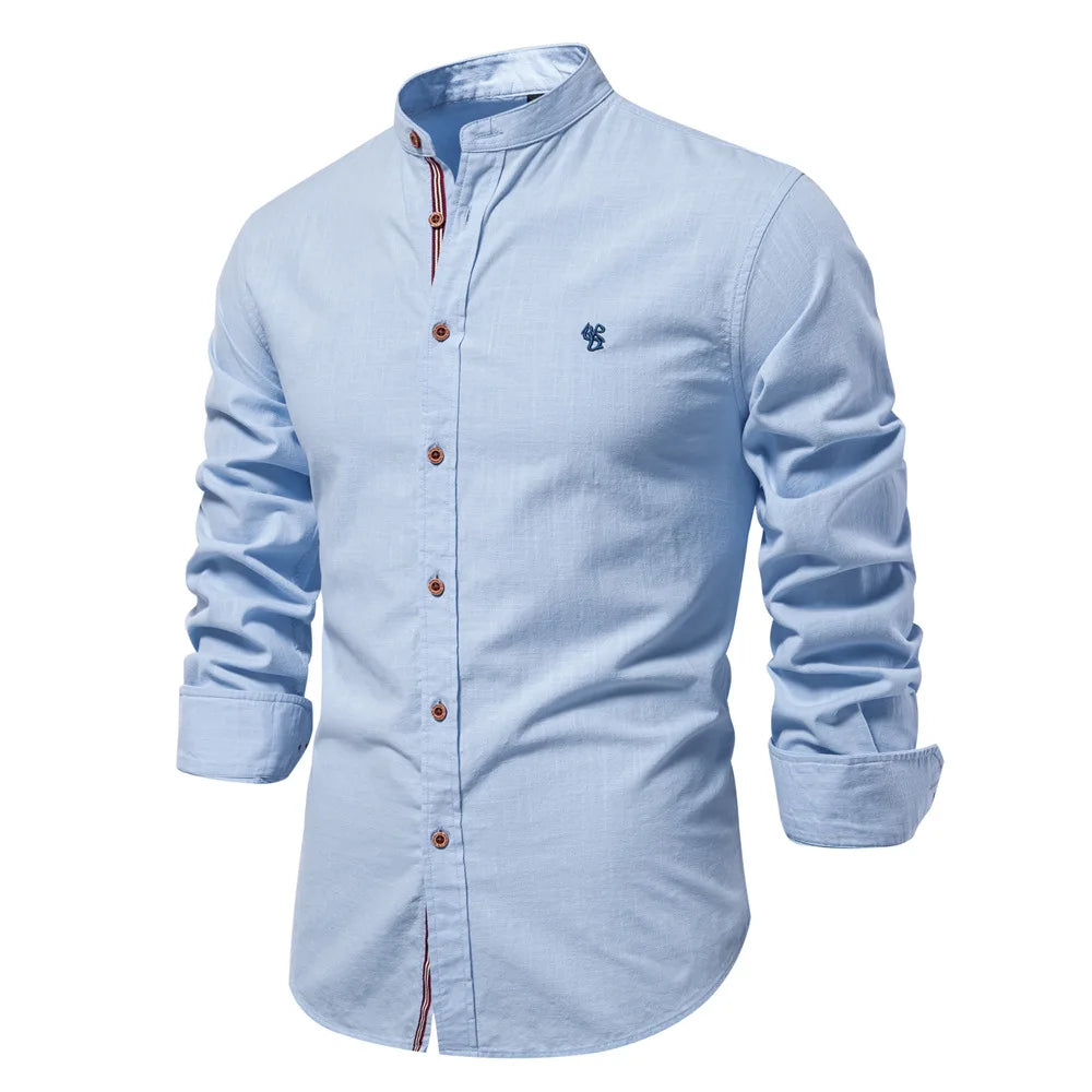 Men’s 100% Cotton Stand-Collar Shirt