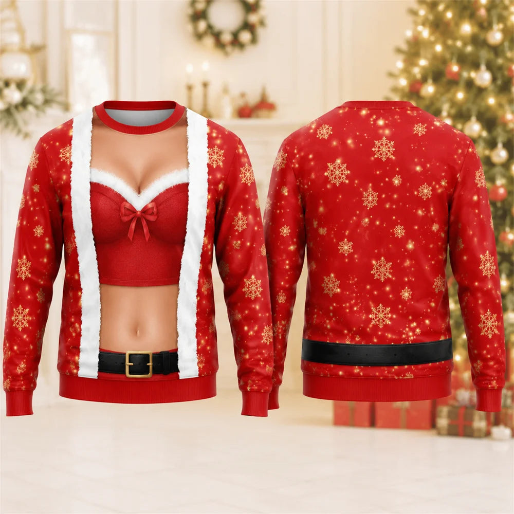 Santa Corset Illusion Print Christmas Crewneck Sweatshirt