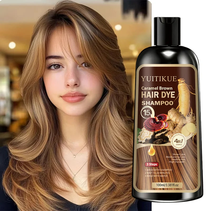 YUITIKUE Caramel Brown Hair Dye Shampoo – 100 ml