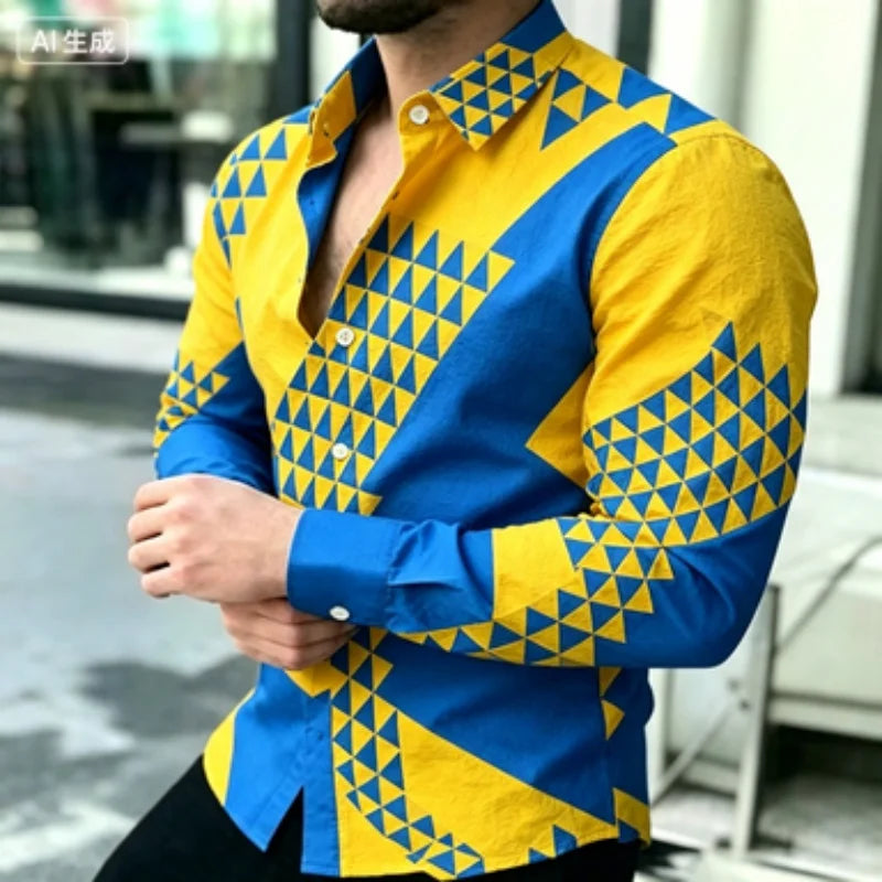 Men's Slim-Fit Geometric Print Long-Sleeve Shirt