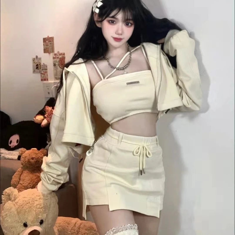 Women's 3-Piece Hooded Top, Vest & Mini Skirt Set