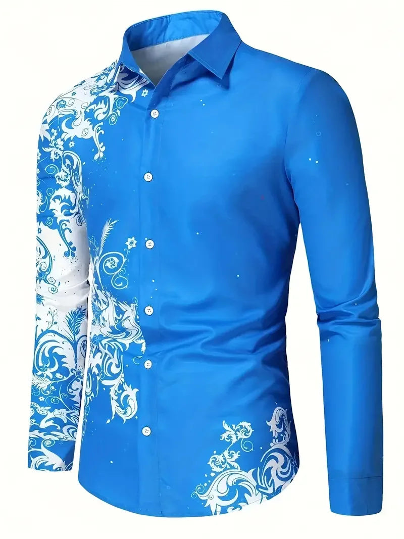 Men’s Floral Print Long-Sleeve Button-Front Shirt