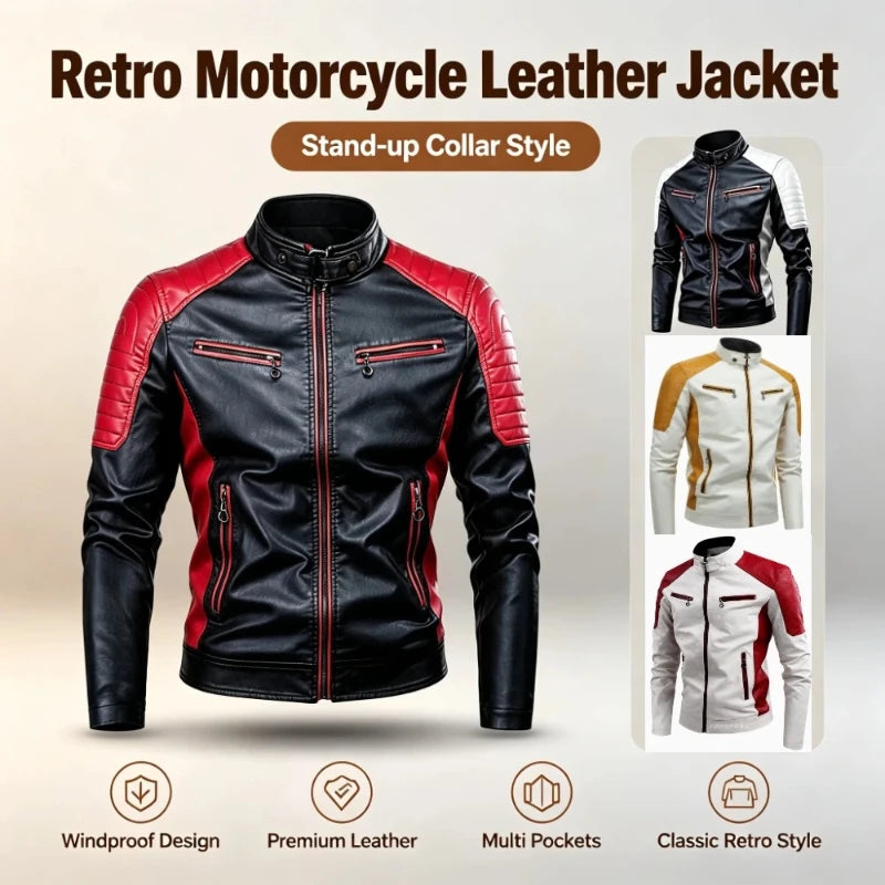 Unisex Retro Motorcycle-Inspired Stand-Collar Jacket