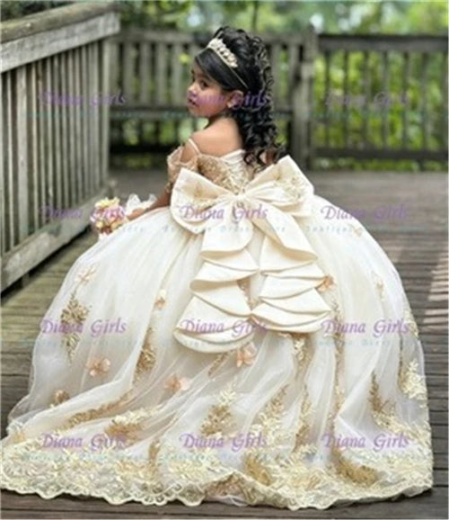 Pink Tulle Flower Girl Dress with Appliqué